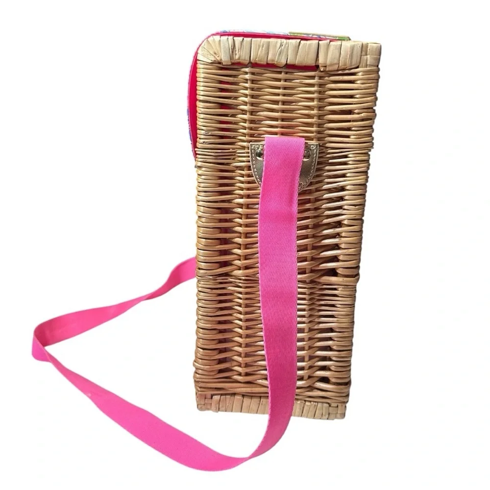 Lilly Pulitzer Wine Basket with Shoulder Strap and Two Wine Glasses